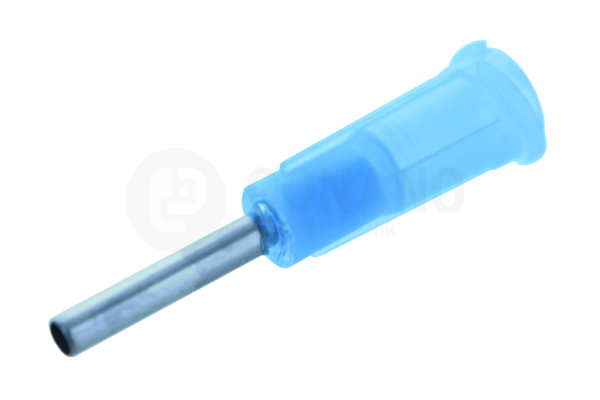 blunt dispensing tip, light-blue plastic hub, size 13 gage